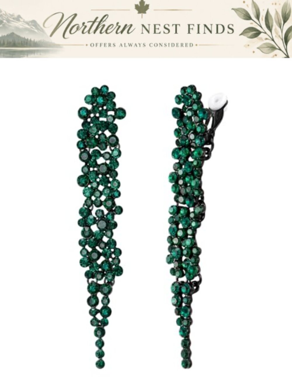 Rhinestone Crystal Art Deco Clip-on Chandelier Dangle Earrings for Women